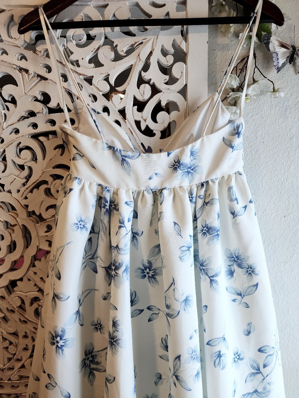 SACHI & BABI PALM WE LGOWN MAXI DRESS BLUE FORAL ADJUSTABLE STRAPS SIDE POCKETS - Picture 9 of 16